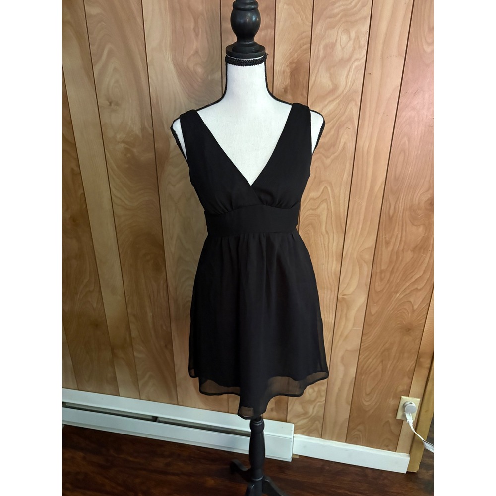 Forever‎ 21 Womens Black V-Neck Sleeveless Chiffon Mini Dress Tie Back Size S